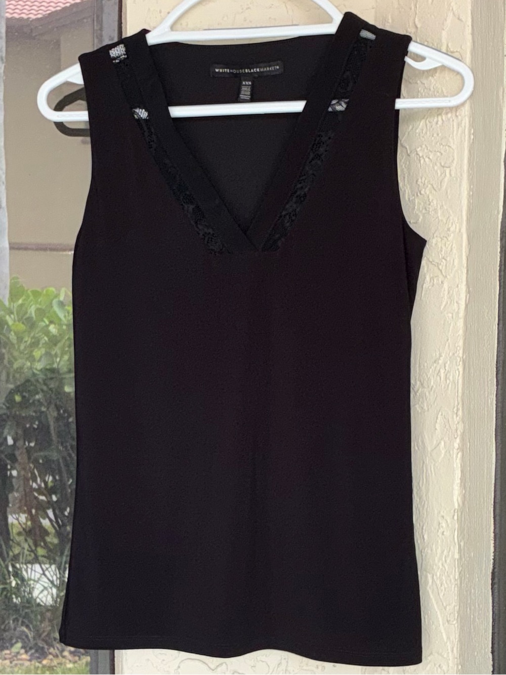 White House Black Market Black Sheer Lace Inset V-Neck Sleeveless Top